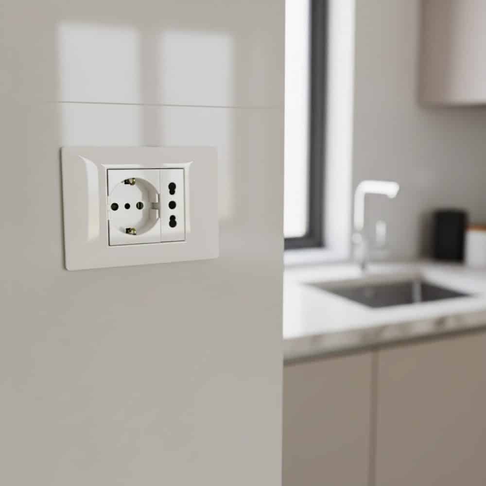 TOMA 3 EN LÍNEA BIPASO L/T 10/16A 250V BLANCO CON PROTECCION (1 MÓDULO)