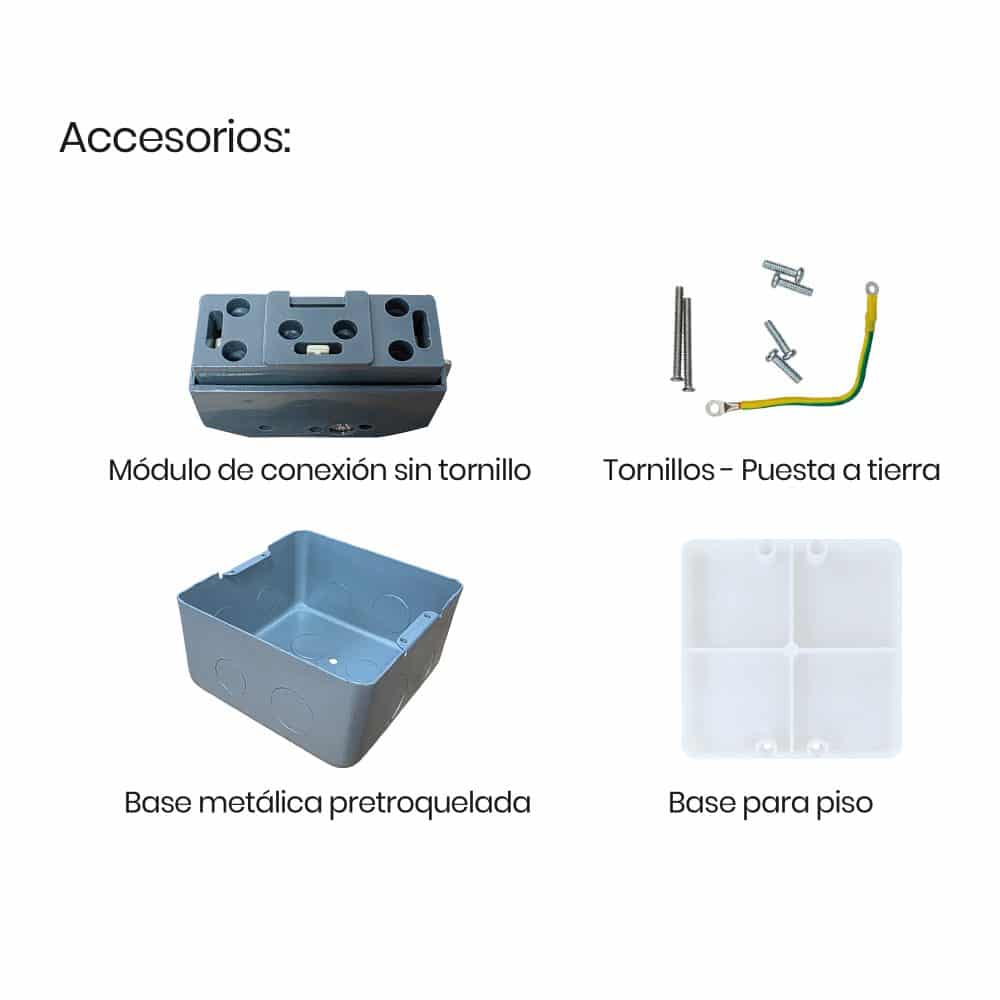 CAJA DE PISO 4 MODULOS (SOFT OPEN) COLOR GRIS + 1 TOMACORRIENTE SCHUKO + 1 TOMACORRIENTE UNIVERSAL